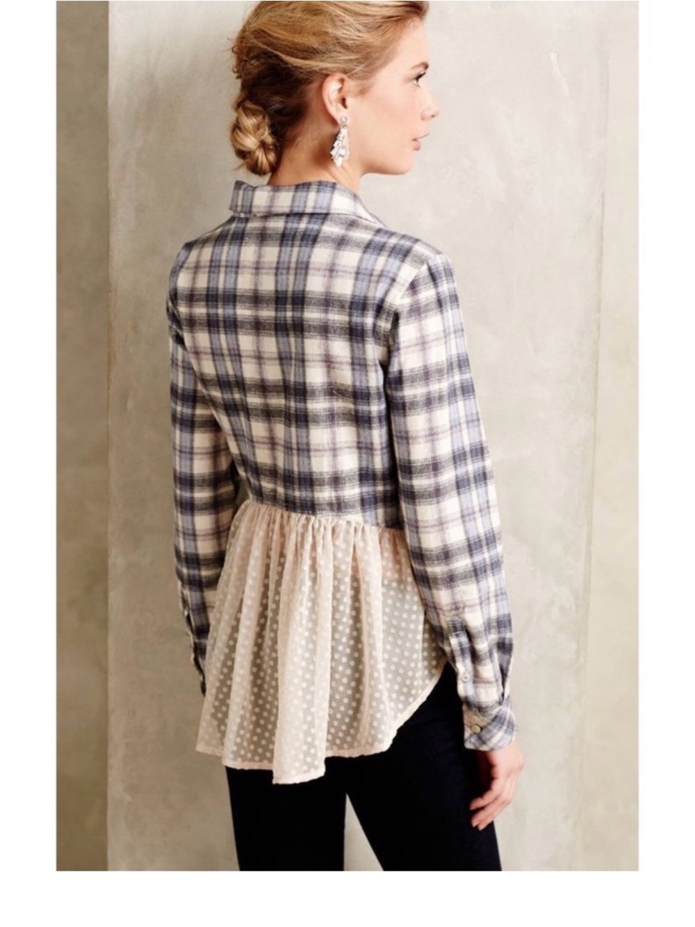 Anthropologie Holding Horses Blue and White Willow Ridge Plaid Button-Down Shirt - Picture 2 of 10
